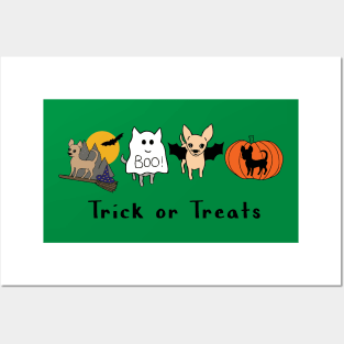 Green Halloween Chis - Smooth coat chihuahuas - Halloween Chihuahua Tee Posters and Art